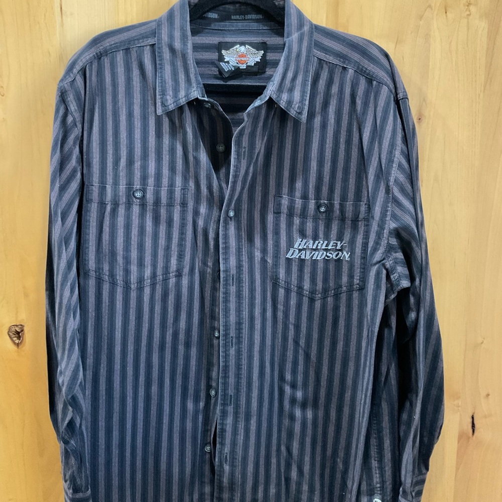 Harley-Davidson Black and Gray Casual Button Down Shirt